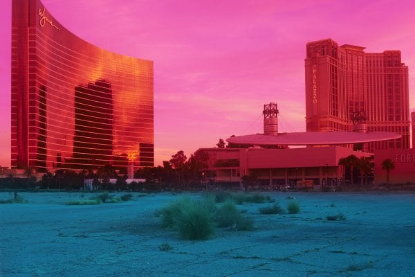 pink image of a casino high contrast color photograph, from A Corrupt Nature