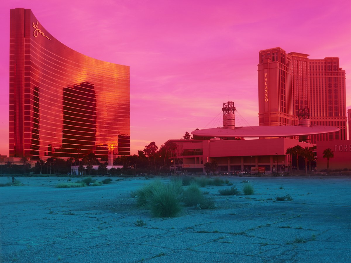 pink image of a casino high contrast color photograph, from A Corrupt Nature