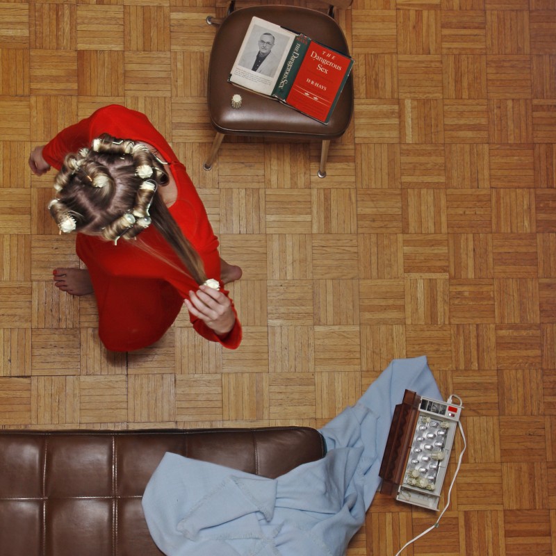 woman in living room color photography of patterns from above by Hayley Eichenbaum and Zach Swearingen