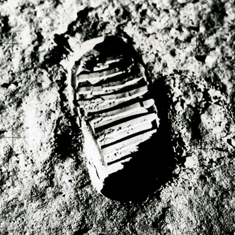 Shot on Hasselblad: Moon footprint from the Apollo 11 lunar landing, 1969 © Buzz Aldrin