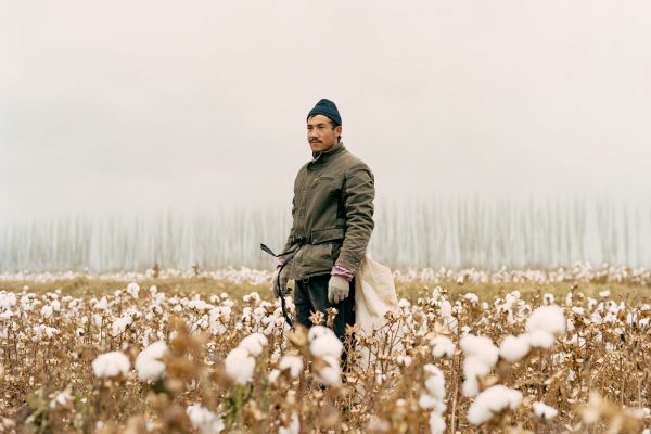 Travel photography by Patrick Wack, from the series Out West. A young Uighur-minority seasonal worker poses on the last days of the cotton harvest in Luntai county, Xinjiang, China