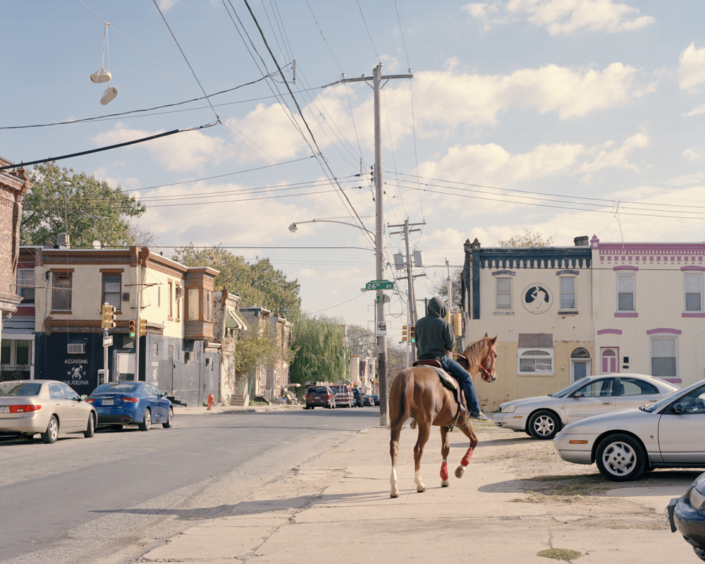 Color, film photography by Cian Oba-Smith, city horseman, man, street, Philadelphia