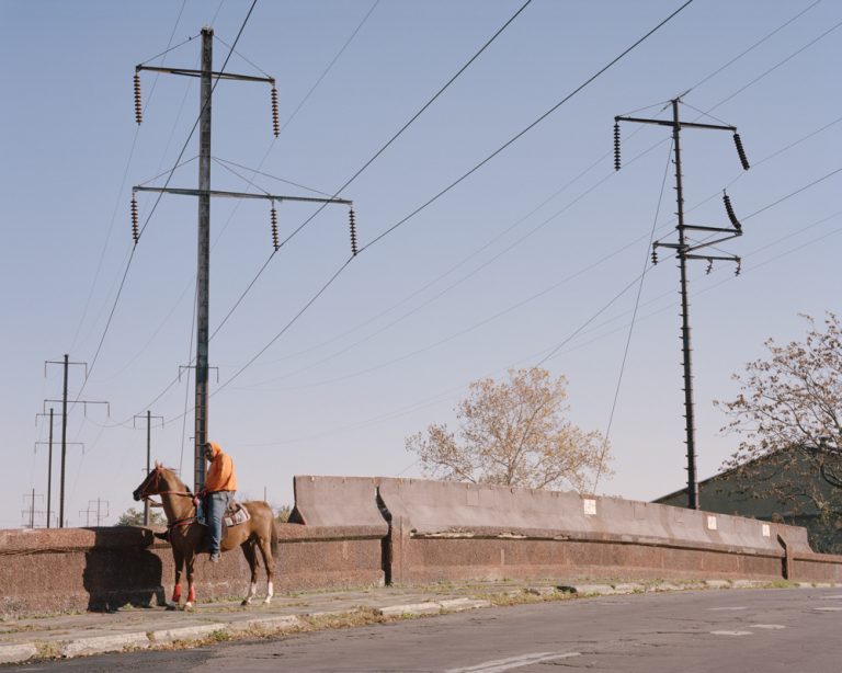 Color, film photography by Cian Oba-Smith, city horseman, man, street, Philadelphia