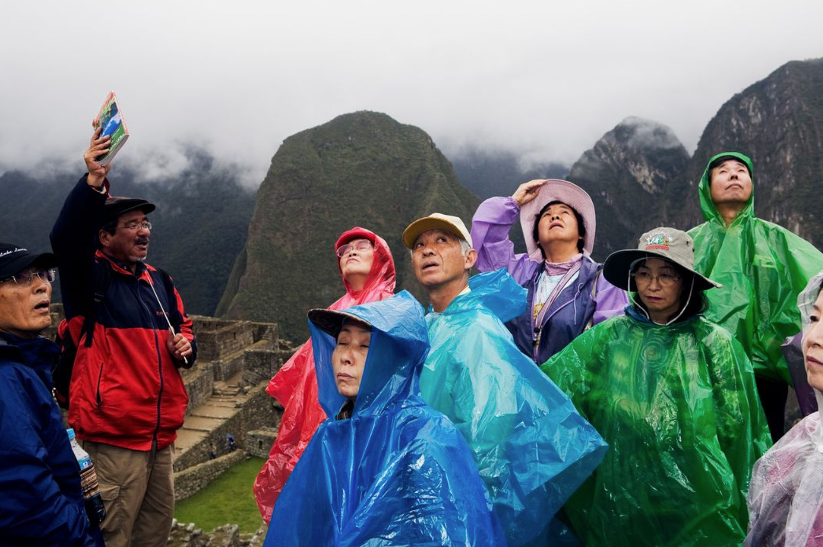 Color photo by Martin Parr, Machu Picchu, Peru, tourists