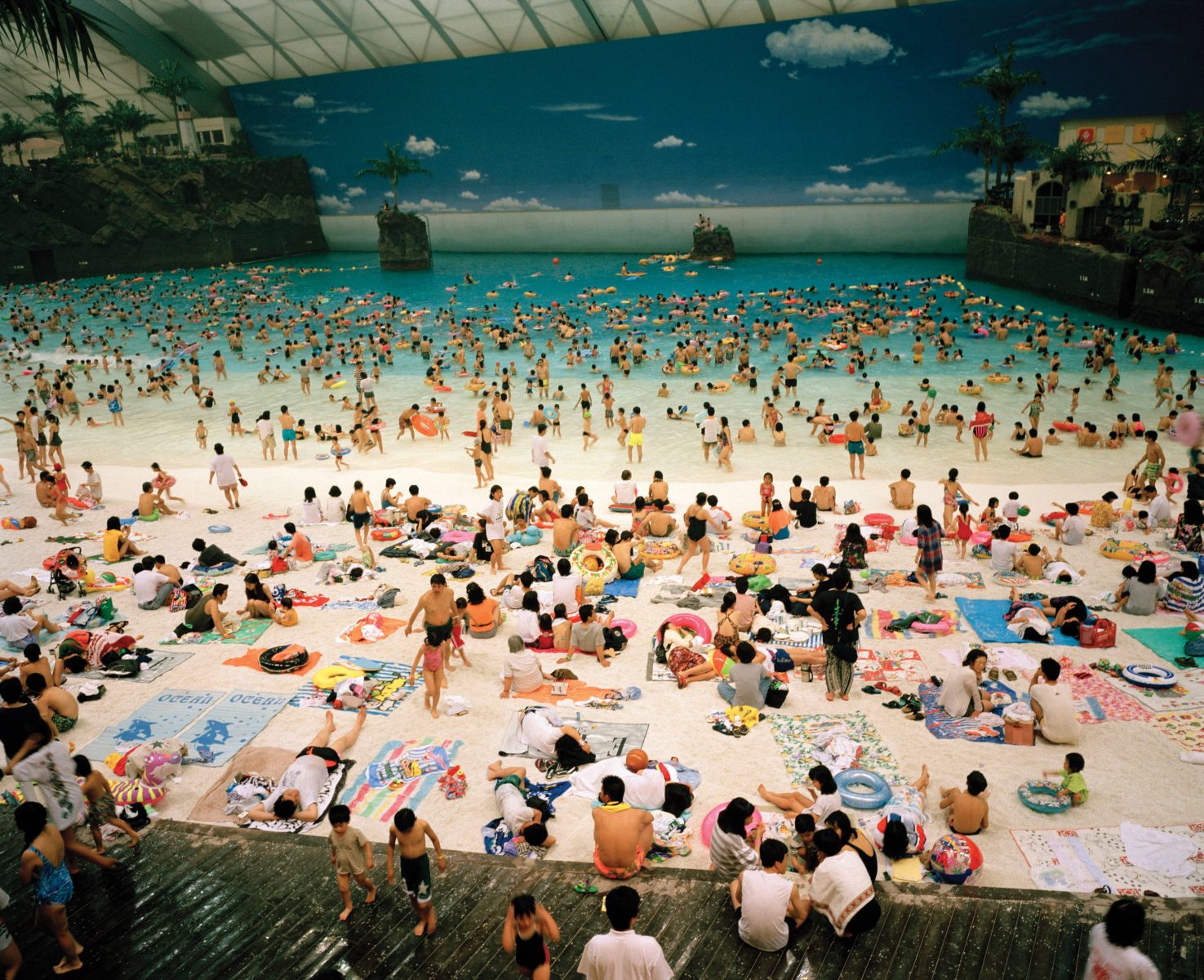 Martin Parr color photography people in a beath-themed swimming pool, Japan