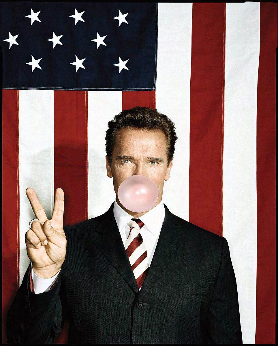 Color studio portrait of Arnold Schwarzeneger by Dan Winters