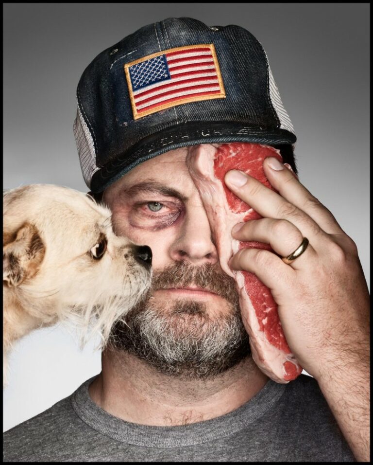 Color studio portrait of Nick Offerman by Dan Winters