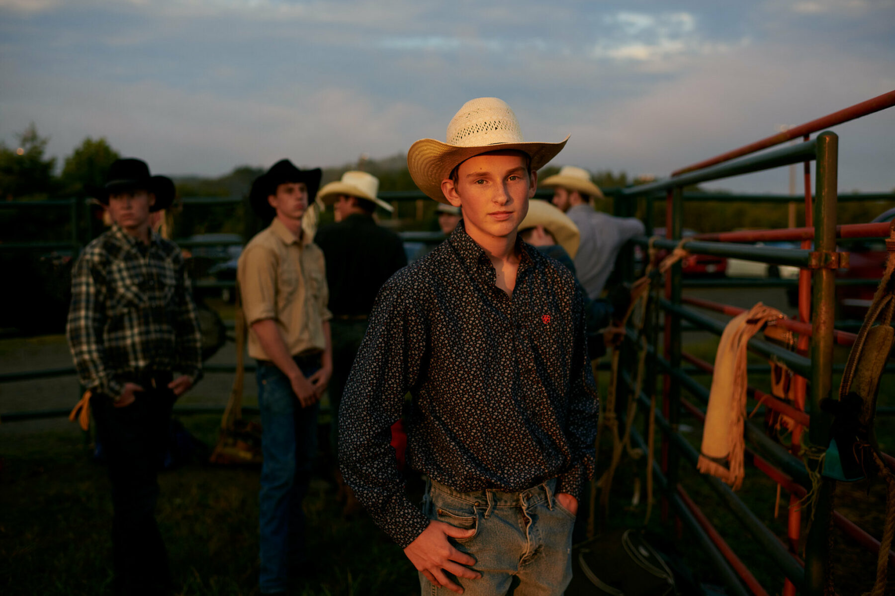 Color photography by from the series 'Rodeo Boys' Jack Sorokin, young cowboys.