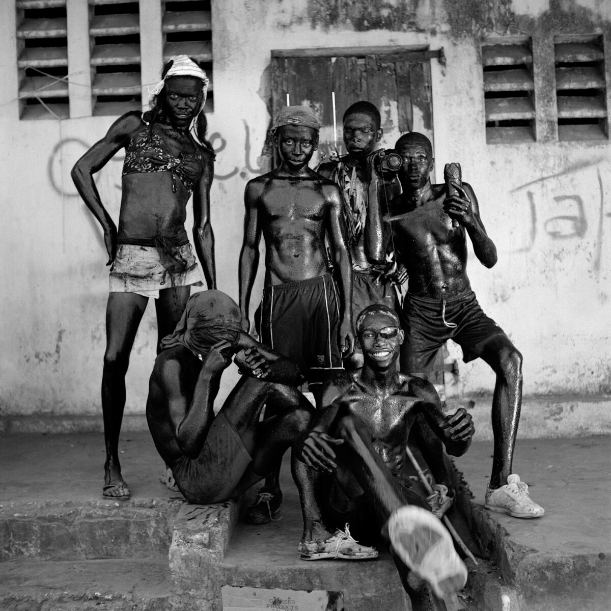 Medium format black and white portrait photography by Leah Gordon, carnival Haiti. From the series Kanaval.