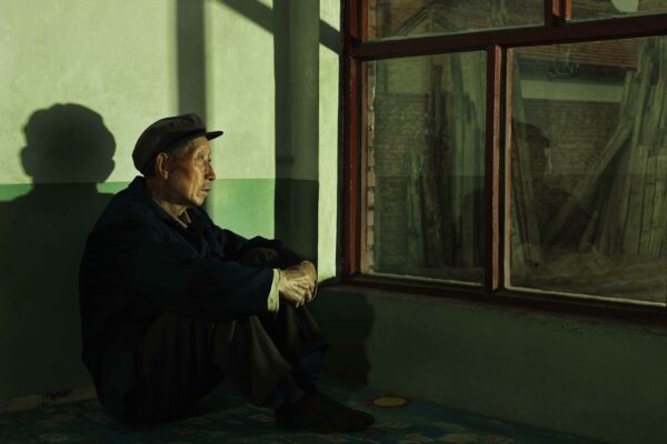 color portrait of an elderly Chinese man by Wenying liu