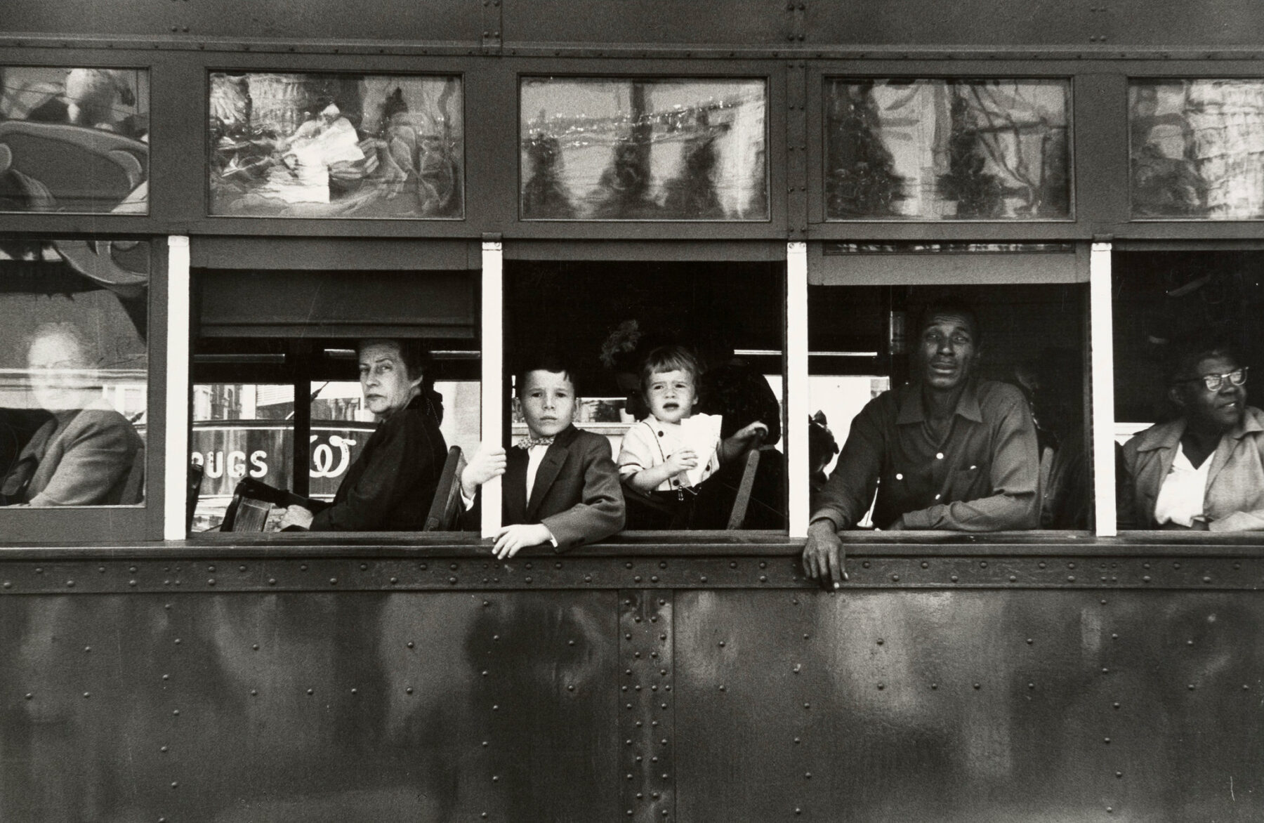 Black and white documentary photography by Robert Frank. Train, New Orleans, 1955