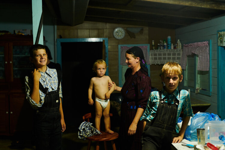 Color film photo by Jake Michaels, Mennonite family, Belize from the book c.1950