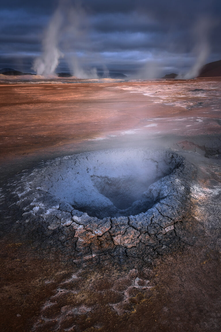 Landscape photography by Kai Hornung, mountains, geyser, steam, Iceland