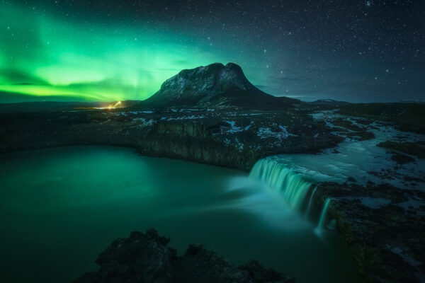 Landscape photography by Kai Hornung, mountains, waterfall, lake, northern lights, aurora borealis, Iceland