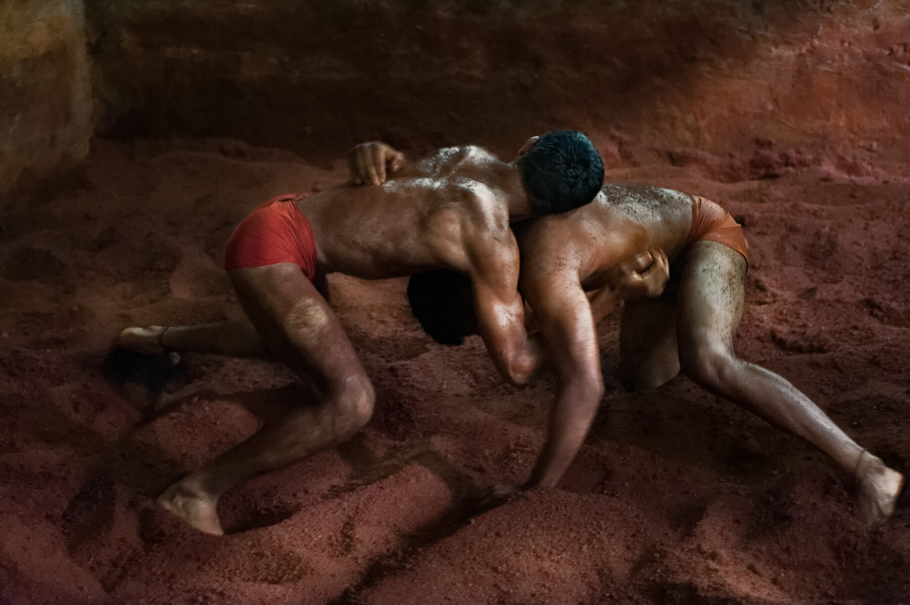 color portrait of two kushti fighters training in India by Silvia Alessi