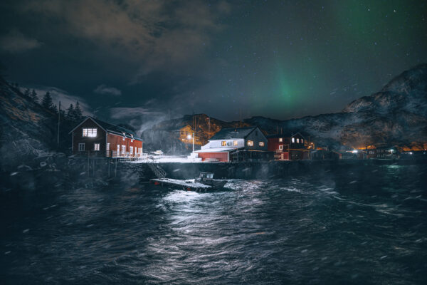 color landscape photograph of a wild sea at night in Norway by Deryk Baumgaertner