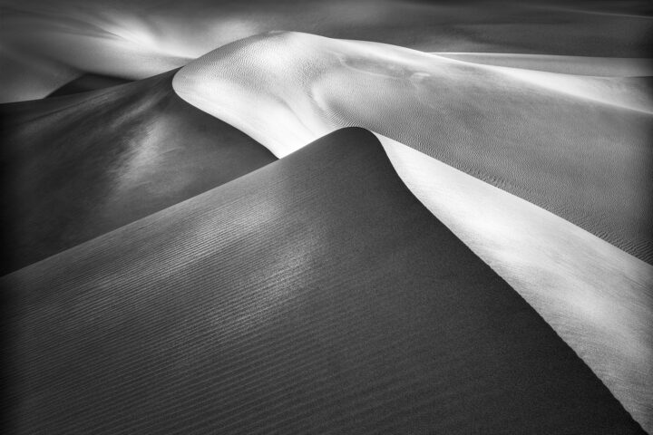 black and white landscape photo of photo of sand dunes in Death Valley, USA by Gary Wagner