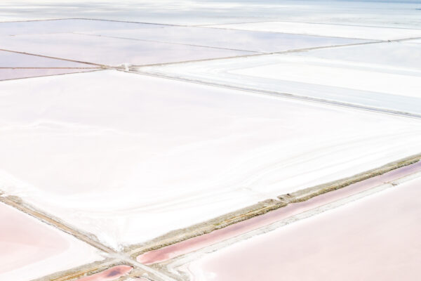 color aerial landscape photograph of pink salt pools in Salt Lake City, USA by Laurel Anderson