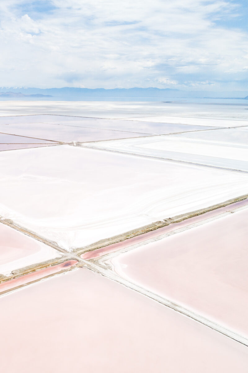 color aerial landscape photograph of pink salt pools in Salt Lake City, USA by Laurel Anderson