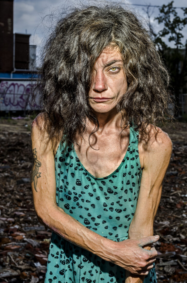 Color portrait by Bruce Gilden, woman, Philadelphia