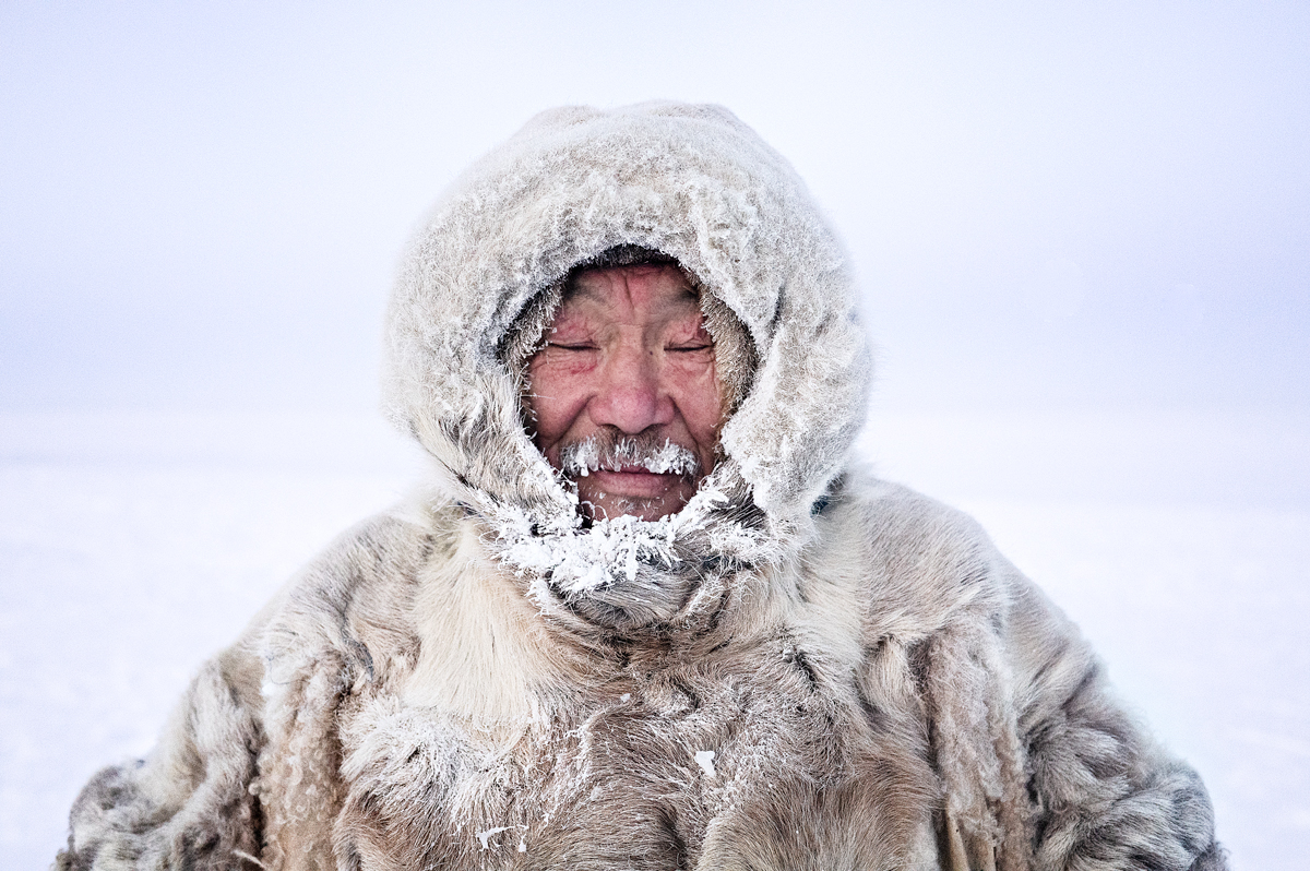 Color documentary photography portrait by Nicola Ducati, Nenets man, Siberia from the series 'Shades of white'