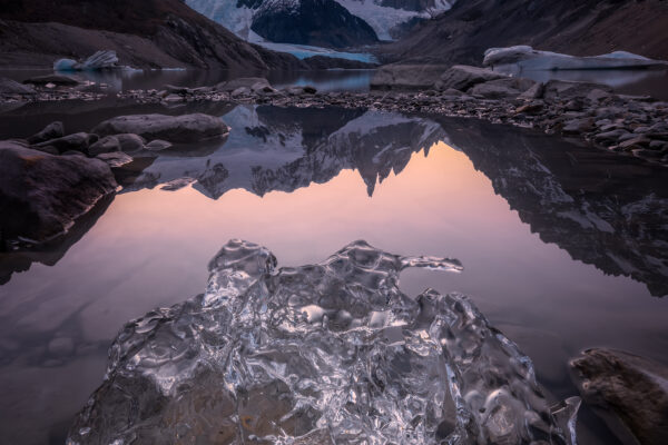 color landscape photo of mountain and reflexion in Cerro Torre in Patagonia, Argentina by Kah-Wai Lin