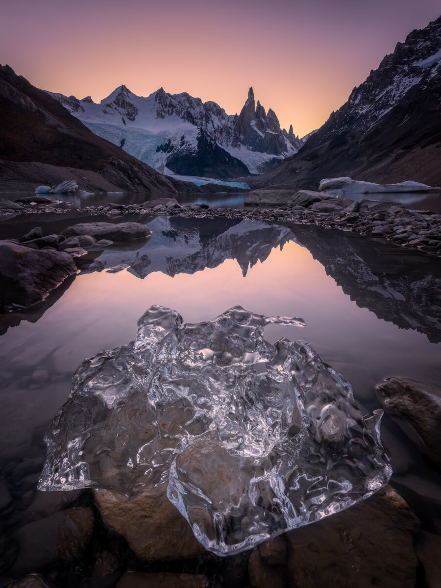 color landscape photo of mountain and reflexion in Cerro Torre in Patagonia, Argentina by Kah-Wai Lin