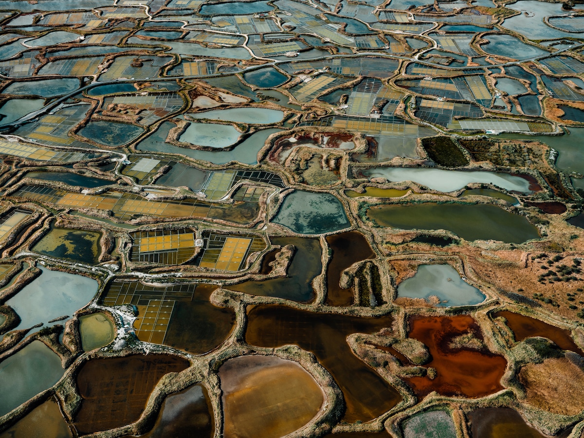 Aerial landscape photography by Tom Hegen of salt pools. From the book Salt Works.