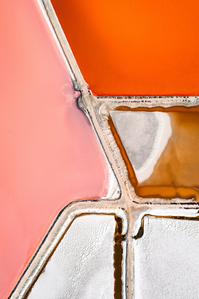 Aerial landscape photography by Tom Hegen of colorful salt pools. From the book Salt Works.