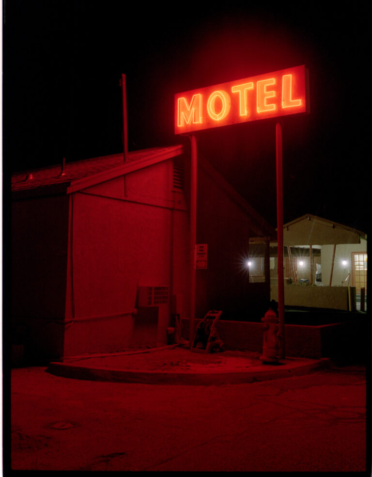 Color analog photography by Jakob Lilja-Ruiz. Motel red light, usa