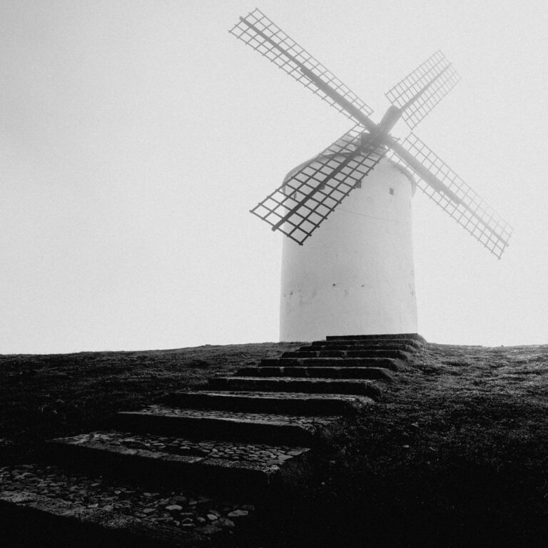 Black & white landscape photography by Adrian Vila. Windmill