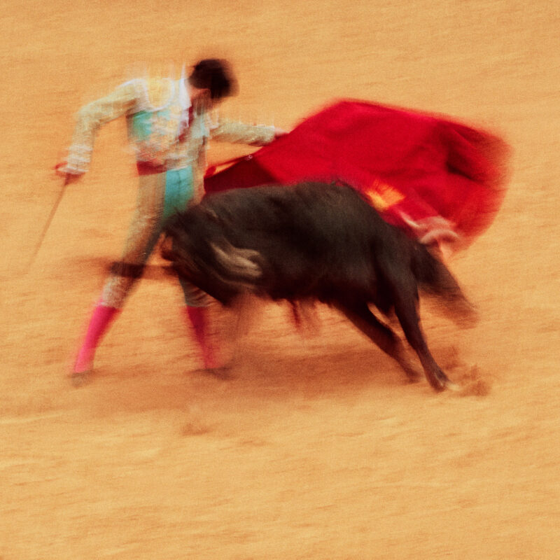 Photo of a bullfighter and bull by Owen Harvey from his Bullfighting series