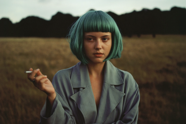 color portrait of girl with blue hair by Lucas Troadec