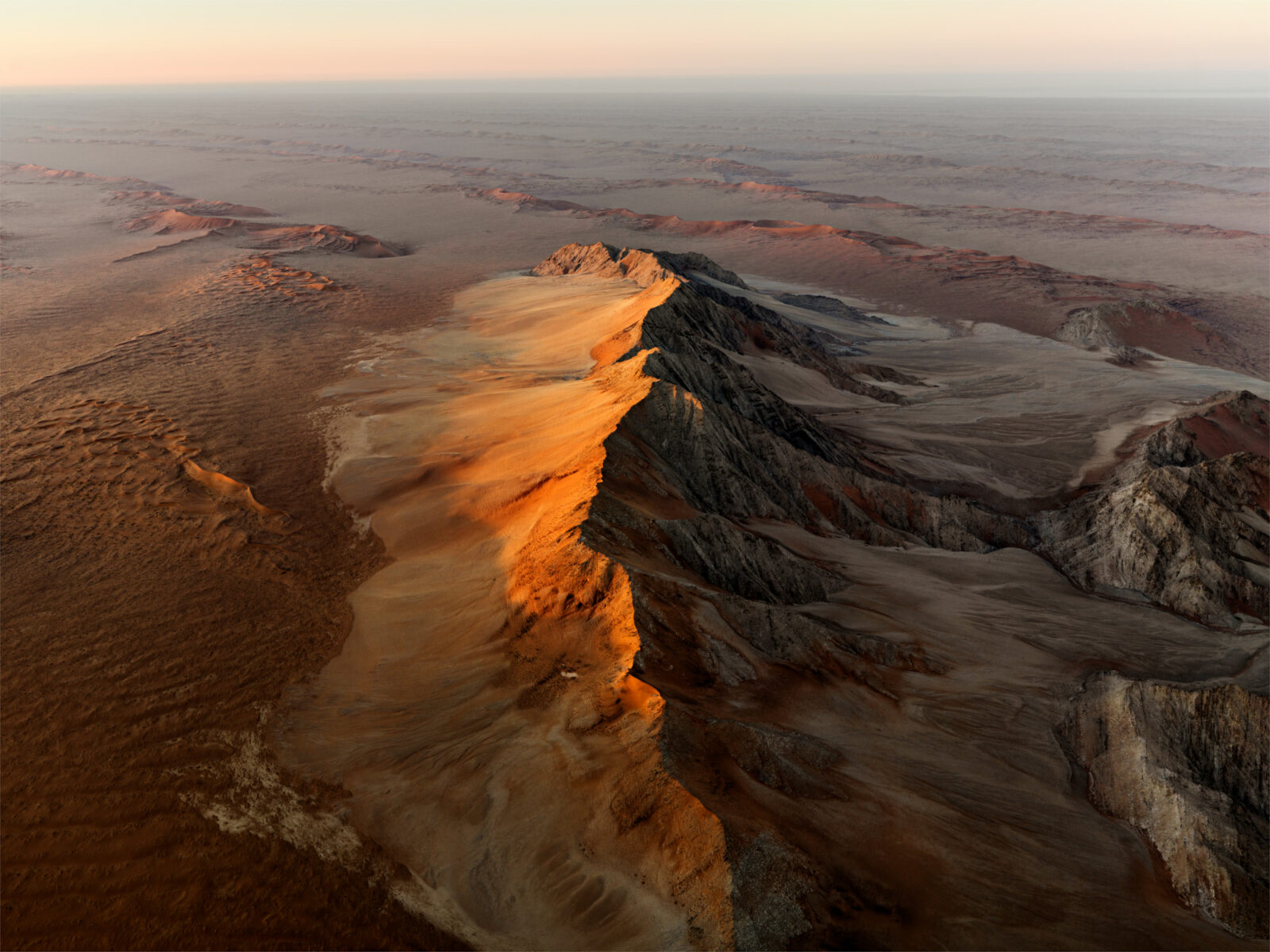 Aerial landscape photography by Edward Burtynsky. Sand dunes, Namib Desert, Africa