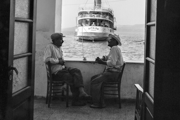 Black & white photography by Robert McCabe, two fishermen, Greece