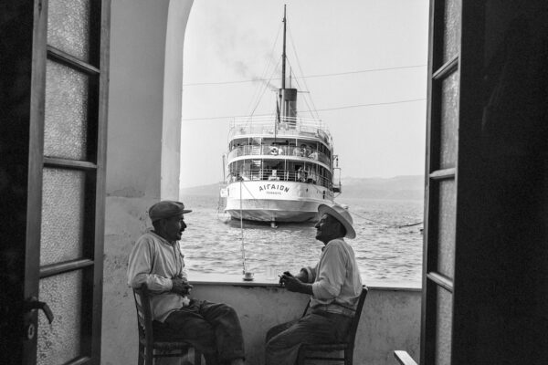 Black & white photography by Robert McCabe, two fishermen, Greece