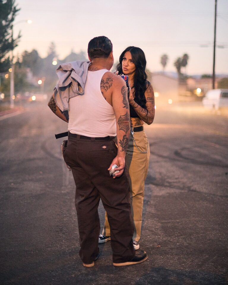 Documentary photography by Owen Harvey. Couple, LA, with tattoos. From the project Ground Clearance LA