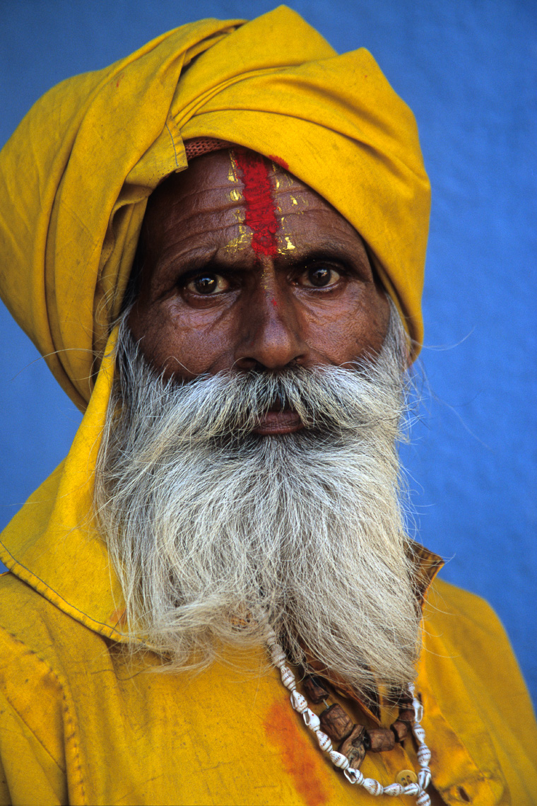 Photography by Michael Yamashita. Portrait of a holy man in India.