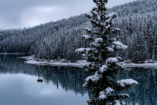 color landscape photo of snowy mountain and lake in Banff National Park, Alberta, Canada by Bob Gwaltney