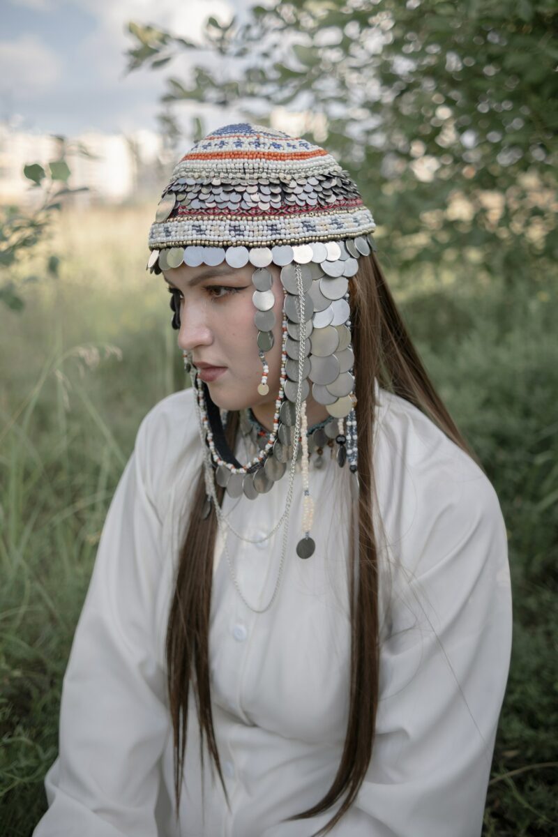 "Kilelle. Towards Home" by Ksenia Maksimova. Portrait of a woman in traditional headress