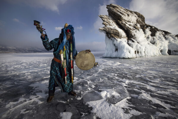 color portrait photo of a Buryatian shaman in Lake Baikal, Russia by Athanasios Maloukos