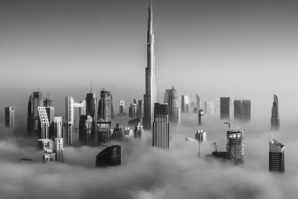 black and white cityscape of Dubai by Florian Kriechbaumer