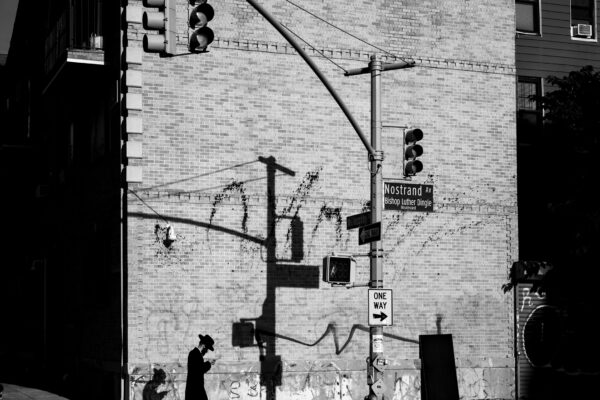 black & white street photo of man in New York subway by Kevin P. Gould