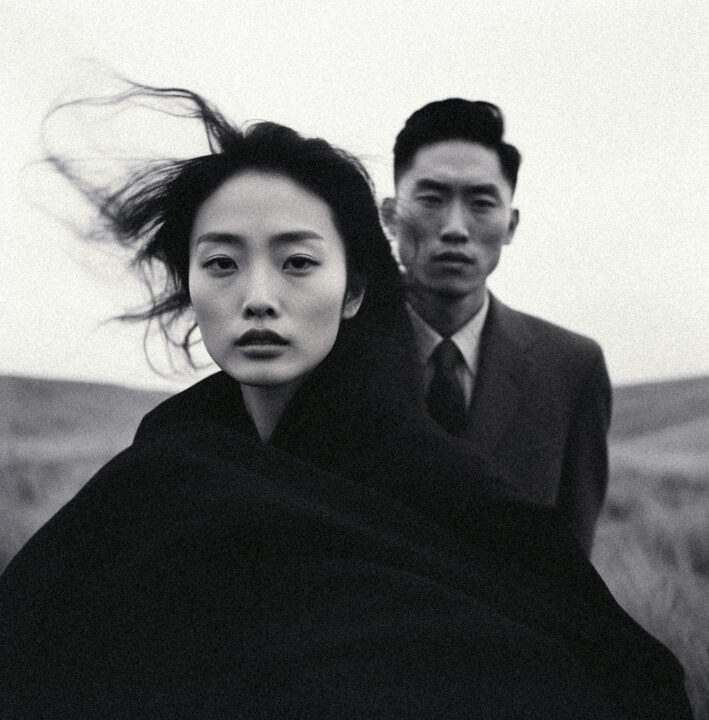 black and white portrait photo of asian man and woman by Filip Haglund